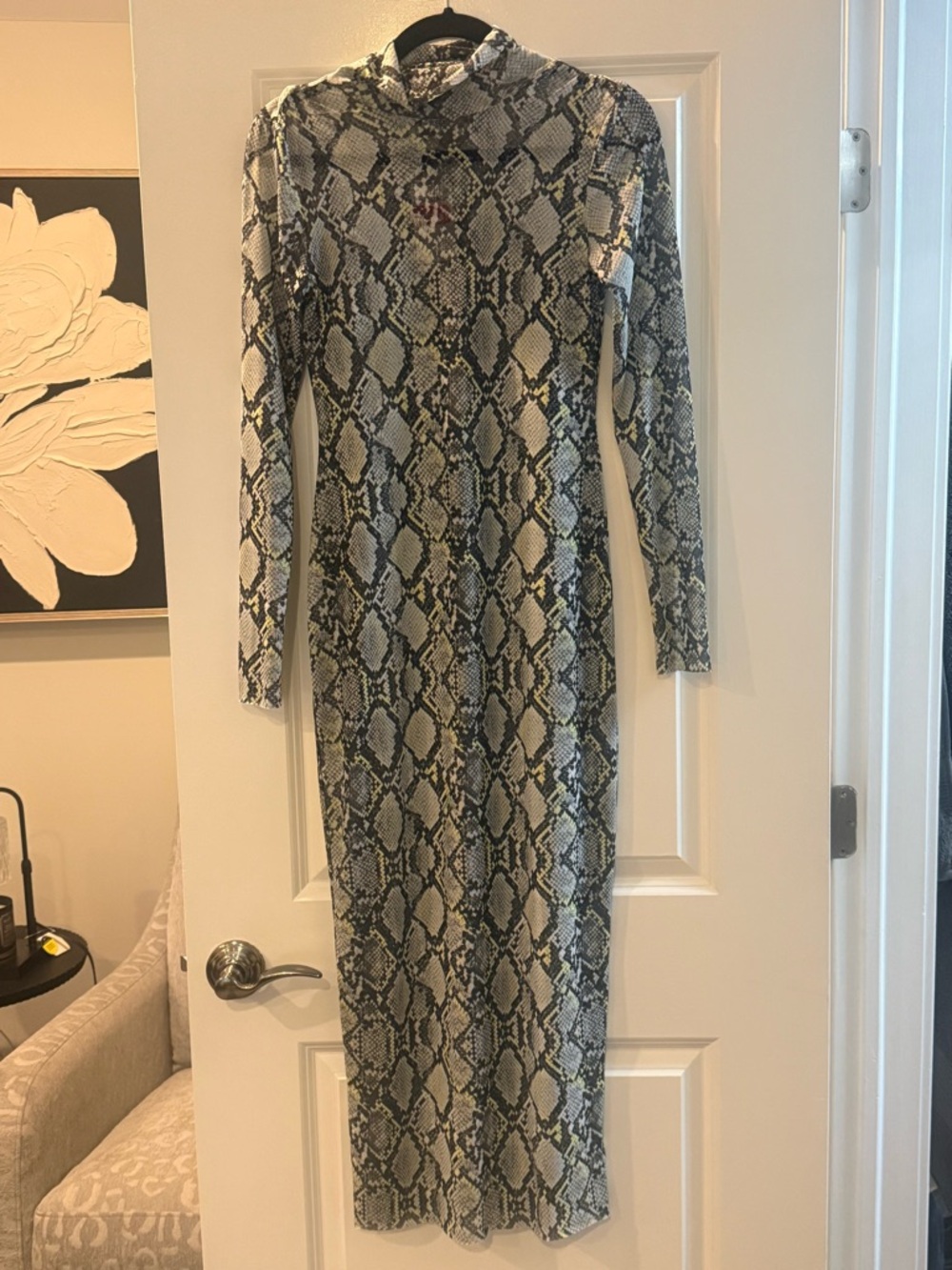 AFRM Gray Snake-Print Long Sleeve Maxi Dress
